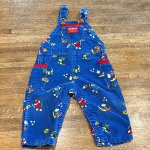 Vintage OshKosh B'gosh Blue Mouse Print CorduroyOveralls. Fun Print! Size 18M